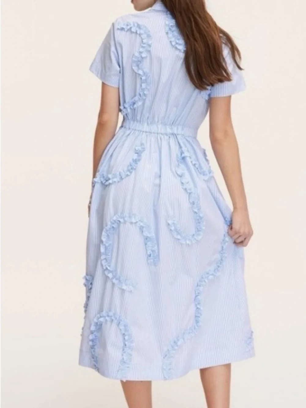 Kate Spade Light Blue Striped Ruffle Shirtdress